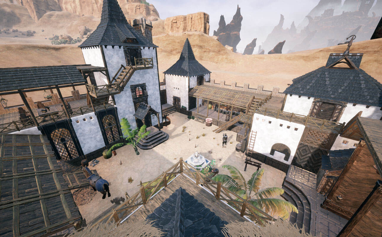 Player-built market city in Ash & Blood Conan Exiles roleplay server